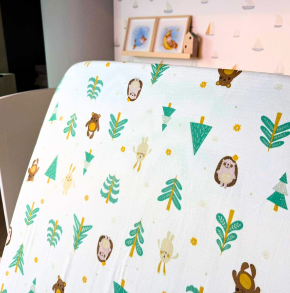 Happy Cot Baby Cot 100% Cotton Fitted Sheet - Green Forest