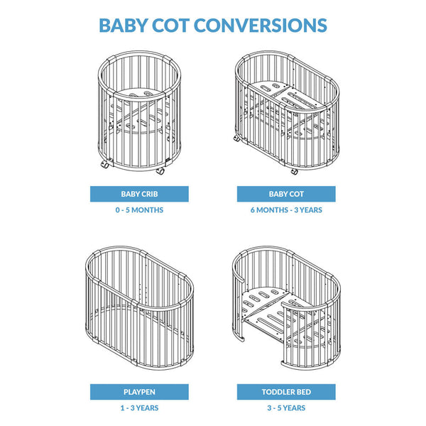 Happy Cot Happy Forever 7-in-1 Convertible Oval Baby Cot - Natural
