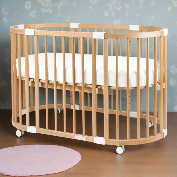 Happy Cot Happy Forever 7-in-1 Convertible Oval Baby Cot - Natural
