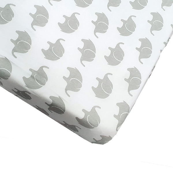 100% Cotton Waterproof Fitted Sheet - Grey Elephants